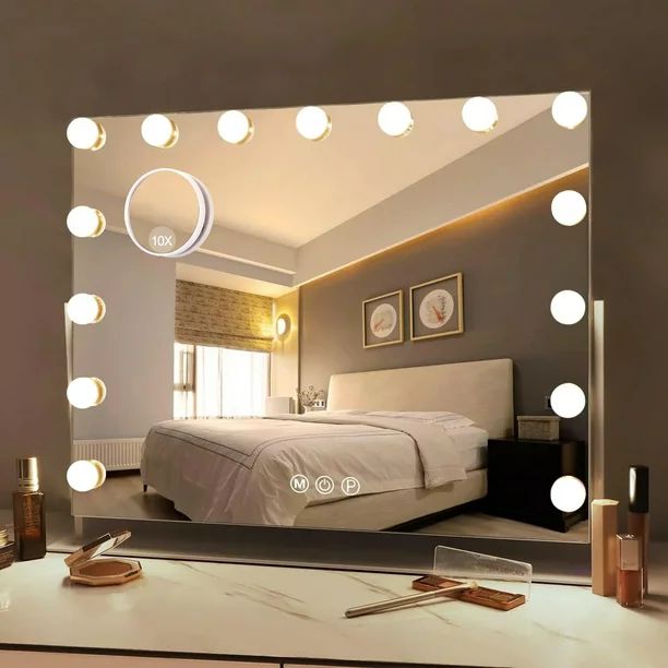Fenair Large Hollywood Vanity Makeup Mirror with Lights 360° Swivel Tabletop Metal White | Walmart (US)