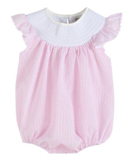 Pink Seersucker Smocked Flutter-Sleeve Romper - Infant & Toddler | Zulily