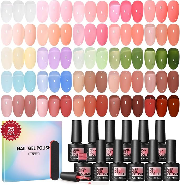 COSCELIA Jelly Gel Polish Set 25pc Spring Summer Colors Translucent Milky Jelly Gel Nail Polish N... | Amazon (US)
