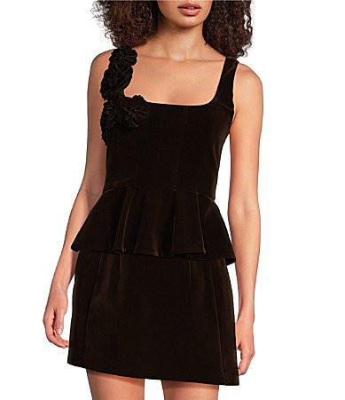 Muse by Marchesa Grove Woven Velvet 3D Rosettes Scoop Neck Tank Strap Peplum Coordinating Top - 6 | Dillard's