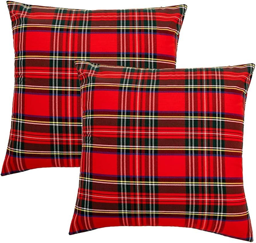 GTEXT 2 Pack Christmas Decor Red Plaids Pillow Covers Buffalo Check Throw Pillow Cover Tartan Cuh... | Amazon (US)