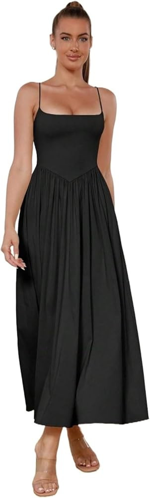 GLIGET Womens Summer Dresses Spaghetti Strap Solid Backless Cami Long Dress | Amazon (US)