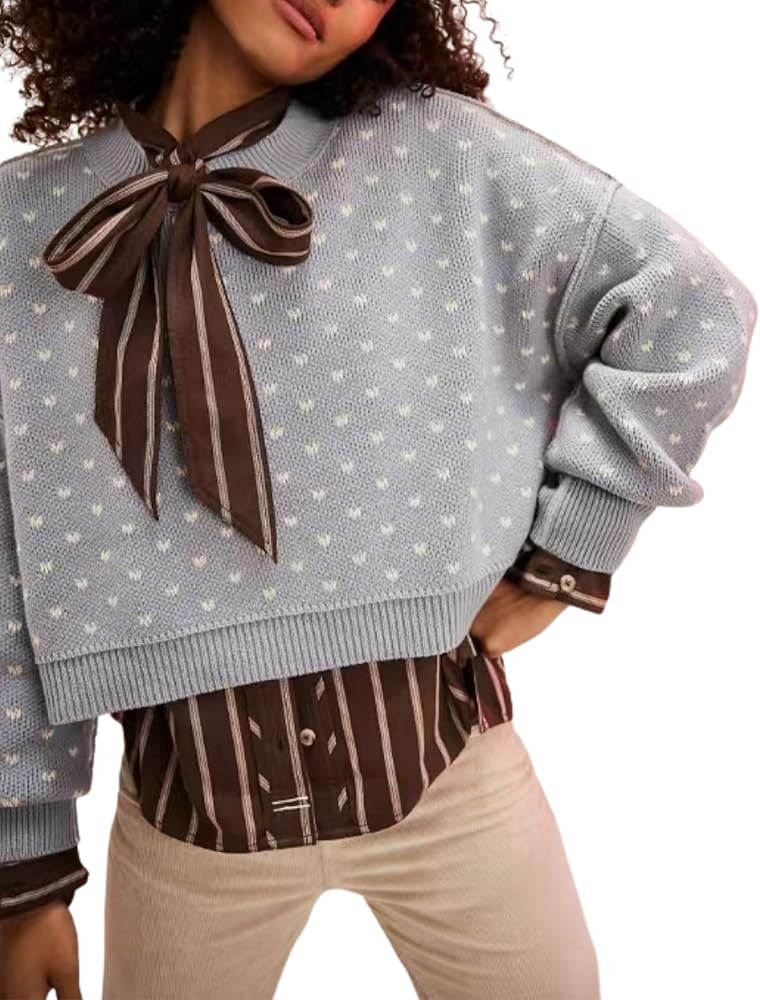 Womens Oversized Polka Dot Knit Sweater Casual Loose-Fit Pullover for Fall and Winter | Amazon (US)