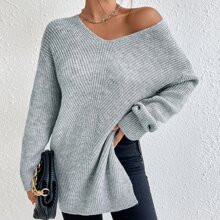 Drop Shoulder Split Hem Jumper | SHEIN