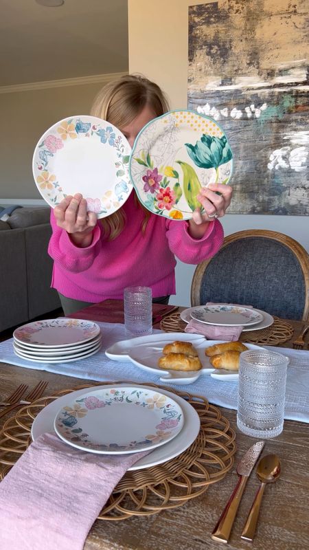 Easter tablescape inspo with lovely floral plates and pops of pink and blue  

#LTKparties #LTKSeasonal #LTKhome