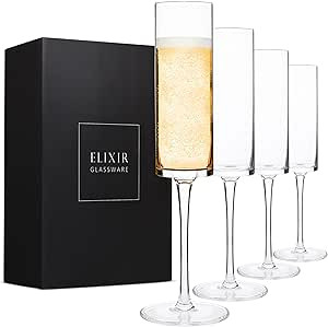 ELIXIR GLASSWARE Champagne Flutes, Edge Champagne Glass Set of 4 - Modern & Elegant for Women, Me... | Amazon (US)