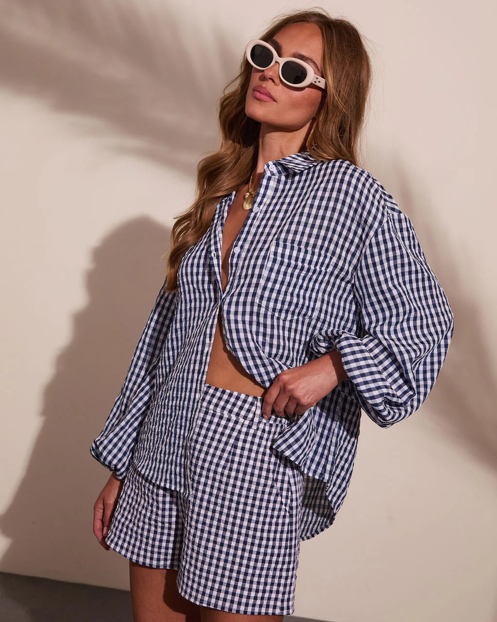 Sun Weathered Gingham Print Button Down Top | VICI