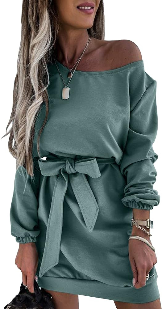 ECOWISH Womens Striped Dress Casual Short Sleeve Party Bodycon Dresses Sheath Belted with Pockets | Amazon (US)