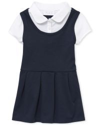 Toddler Girls Uniform Short Sleeve Ponte Knit 2 In 1 Dress | The Children's Place CA | The Children's Place
