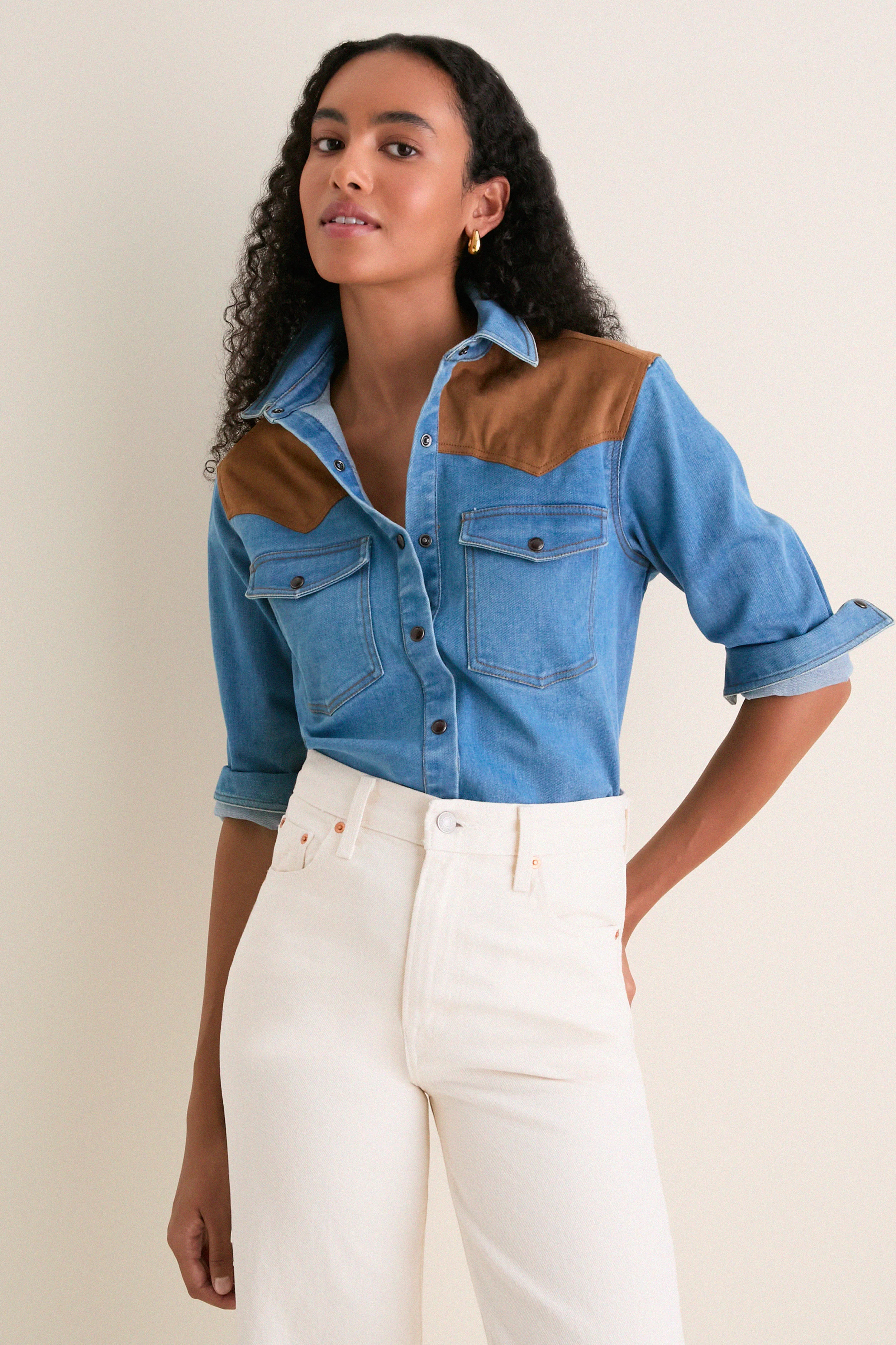 Blue Brown Denim Ofra Shirt | Tuckernuck (US)
