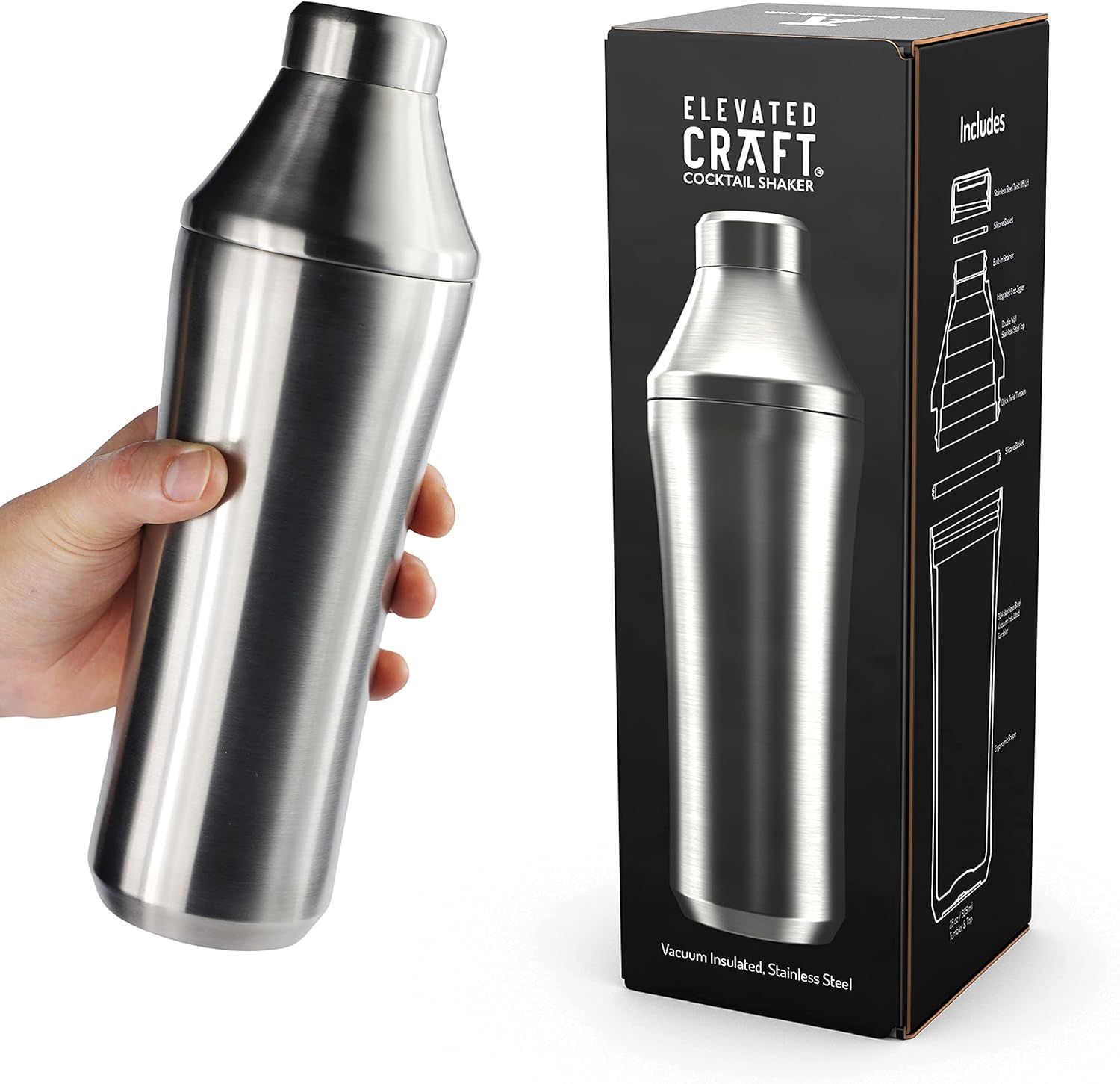Elevated Craft Hybrid Cocktail Shaker - Premium Vacuum Insulated Stainless Steel Cocktail Shaker ... | Amazon (US)