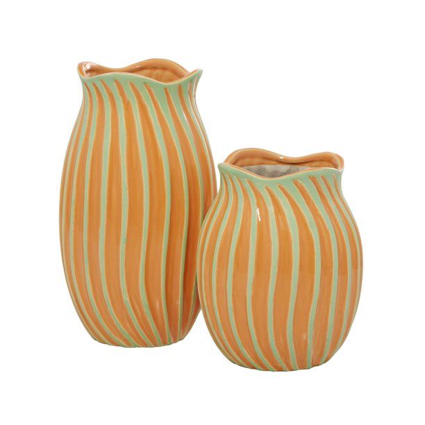 DecMode 12", 9"H Modern Ceramic Vase, Orange, 2 - Pieces - Walmart.com | Walmart (US)