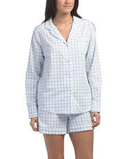 2pc cotton gingham long sleeve top and shorts pajama set | TJ Maxx