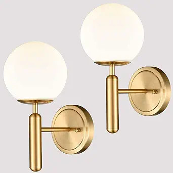 DIRYZON EUL Mid-Century Modern Wall Sconce Golden Globe Glass Wall Light for Bedroom Bathroom Set... | Amazon (US)