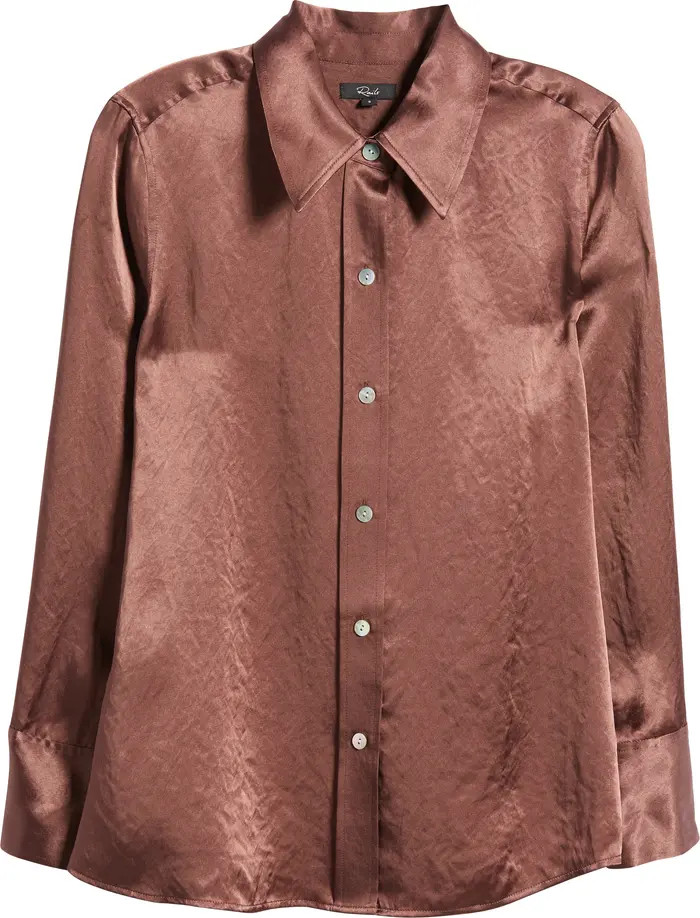 Andrea Textured Satin Button-Up Shirt | Nordstrom