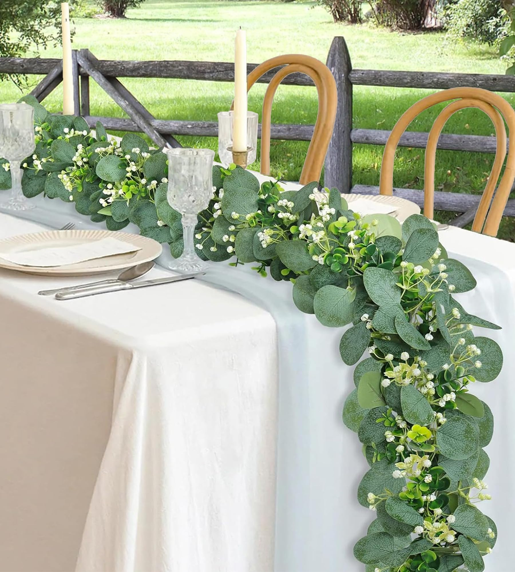 Eucalyptus Garland 6FT Artificial Ivy Greenery Fake Silver Dollar Eucalyptus Leaves Vines Table D... | Amazon (US)