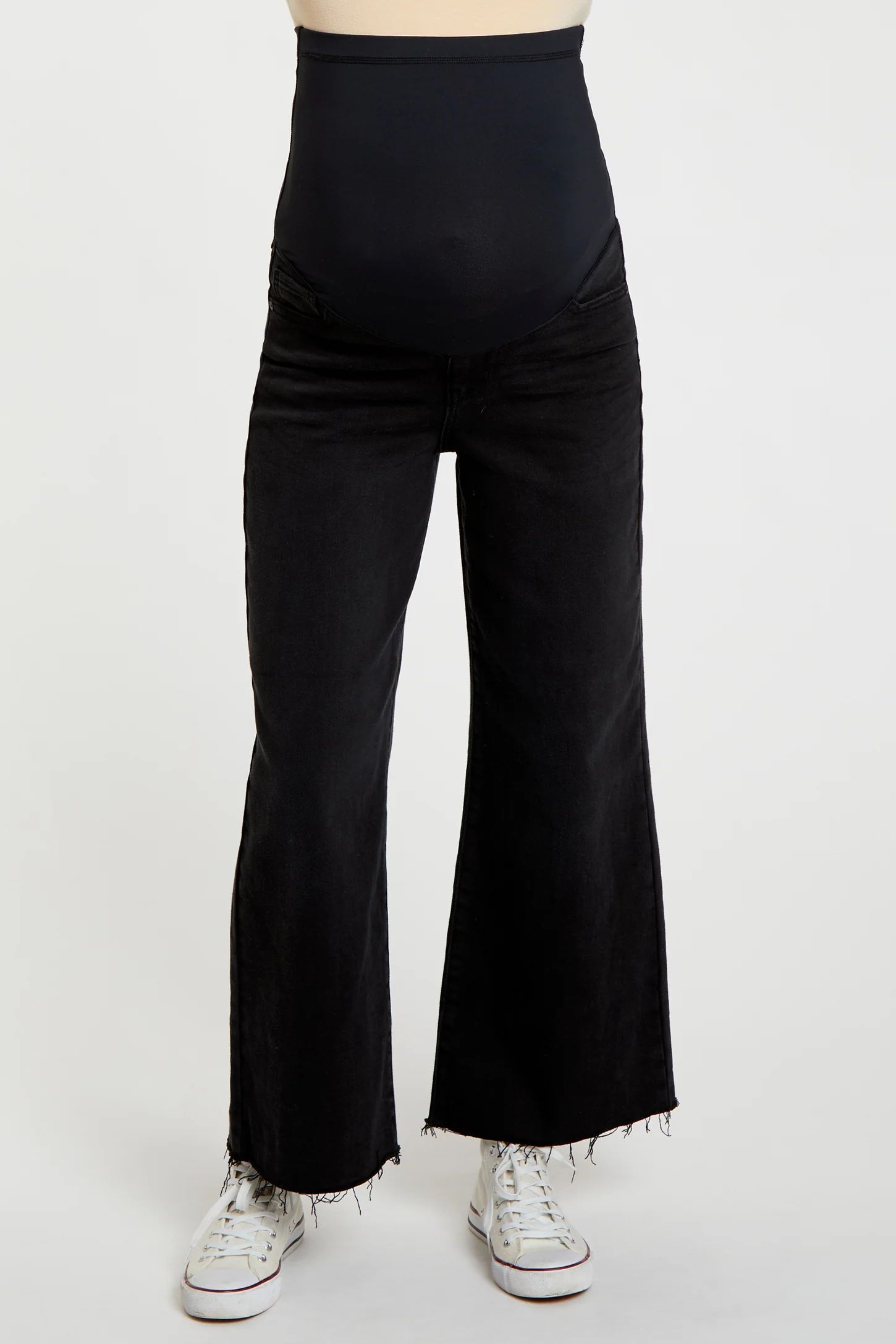 Black Wide Leg Raw Hem Maternity Jeans | PinkBlush Maternity