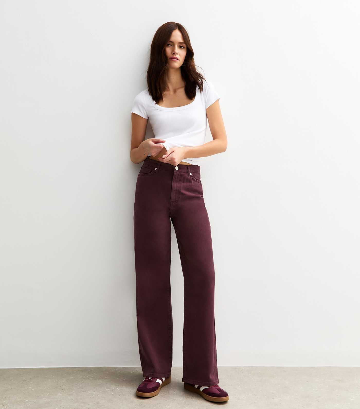 Dark Burgundy Adalae High Waisted Wide Leg Jeans | New Look | New Look (UK)