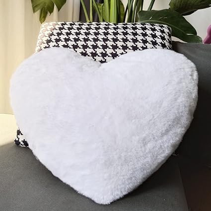 Heart Pillow Fluffy White Heart Shaped Valentine's DayThrow Pillows Super Soft Faux Rabbit Fur He... | Amazon (US)