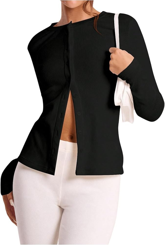 WDIRARA Women's Button Down Cardigan Sweaters Long Sleeve Lightweight Cardigan Knit Tops | Amazon (US)