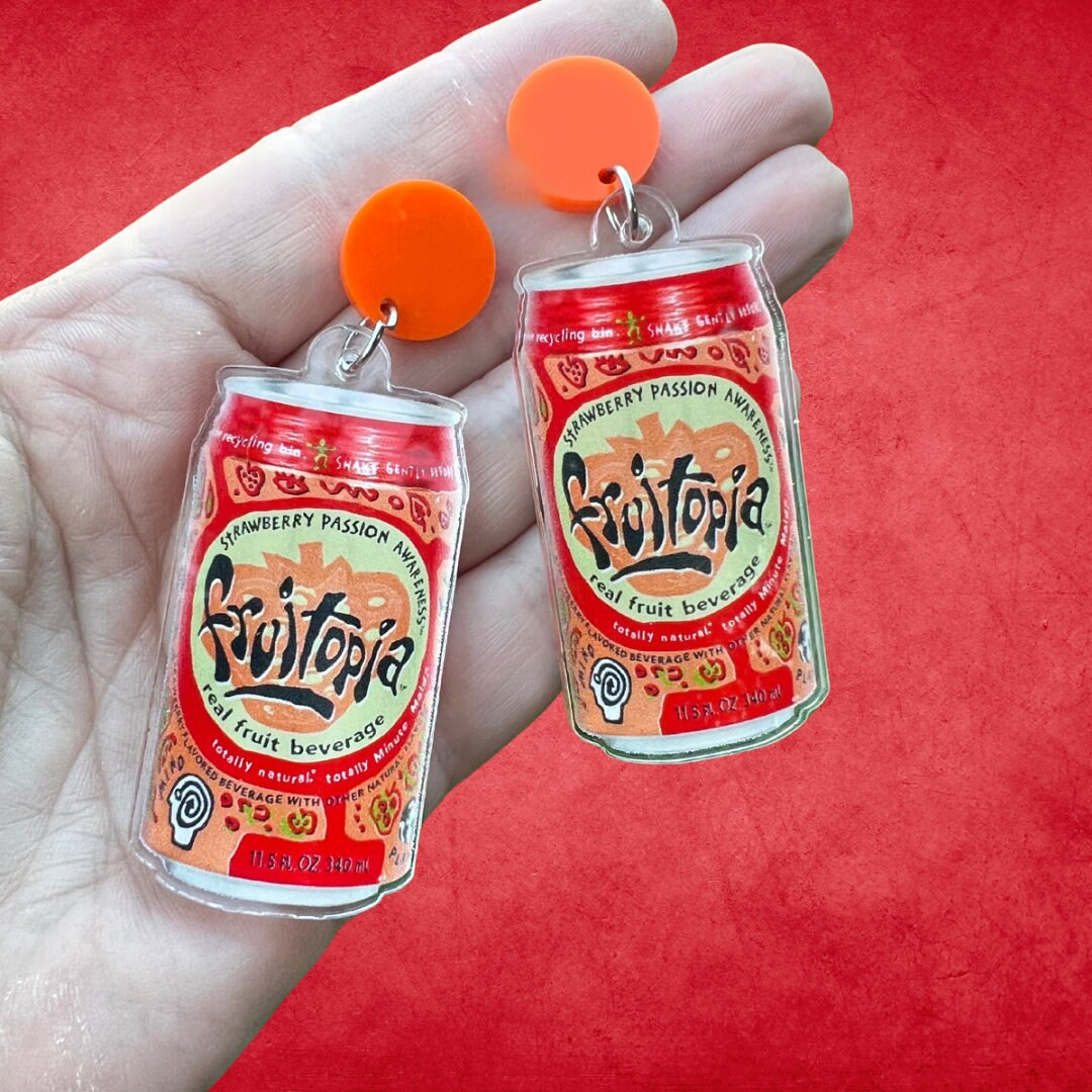 Fruitopia Strawberry Drink 90s Acrylic Dangle Earrings - Etsy | Etsy (US)