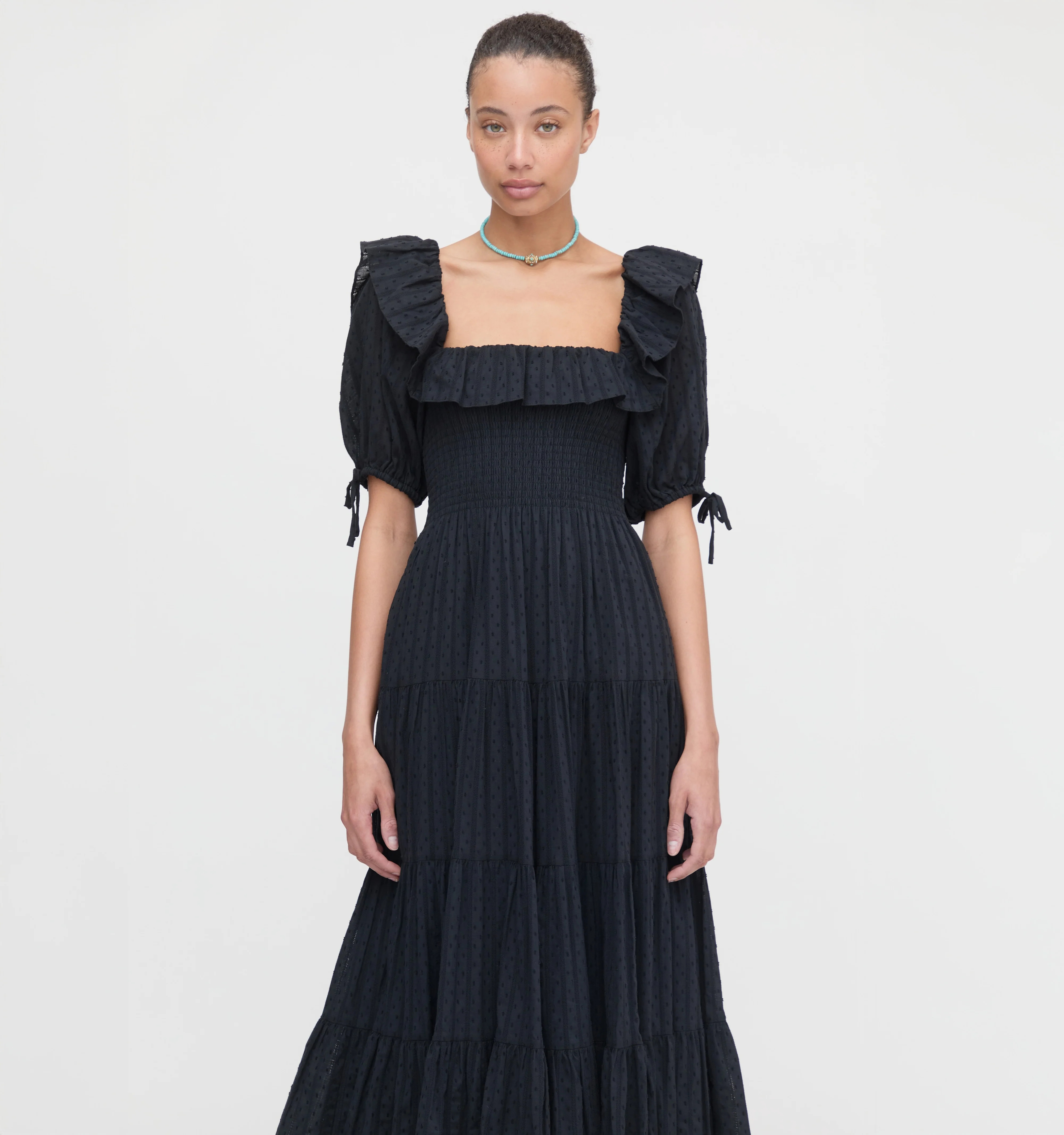 The Corinne Nap Dress - Black Linear Swiss Dot | Hill House Home US