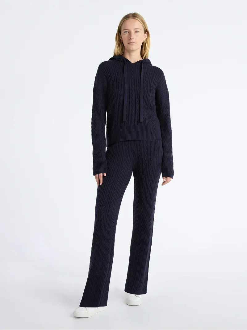 Free Assembly Women's Cozy Yarn Cable Knit Hoodie Sweater, Midweight, Size XS-XXL | Walmart (US)