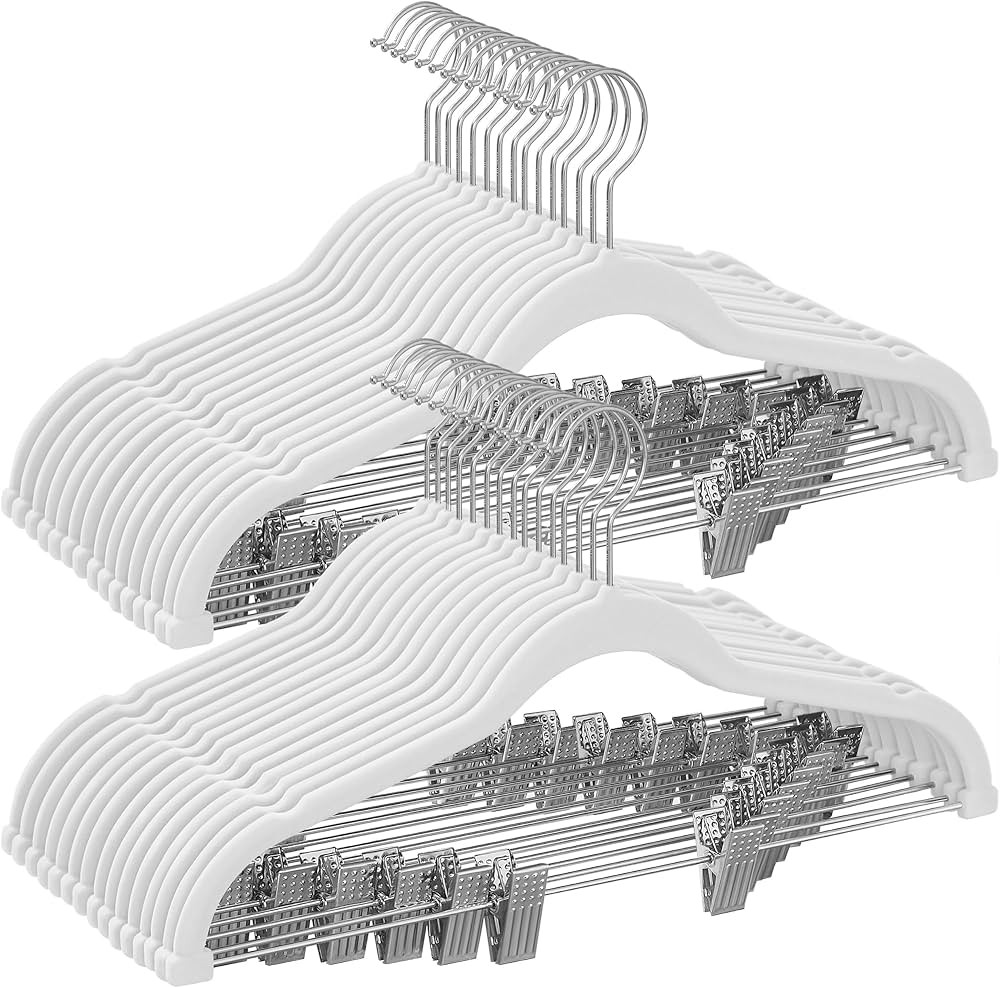 SONGMICS 30-Pack Pants Hangers, 16.7-Inch Long Velvet Hangers with Adjustable Clips, Heavy-Duty, ... | Amazon (US)