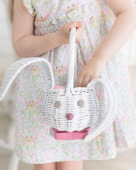 Wicker Easter Bunny Basket for little girls! How precious is Charleston’s little basket?! I’m so in love! It’s vintage, but I found some on Etsy and eBay! #easterbasket #easterdress #easter #grandmillennial eastershoes, Easter socks, girls clothing, bunny dress, Easter basket filler, Easter ideas, bunnies 

#LTKkids #LTKfamily