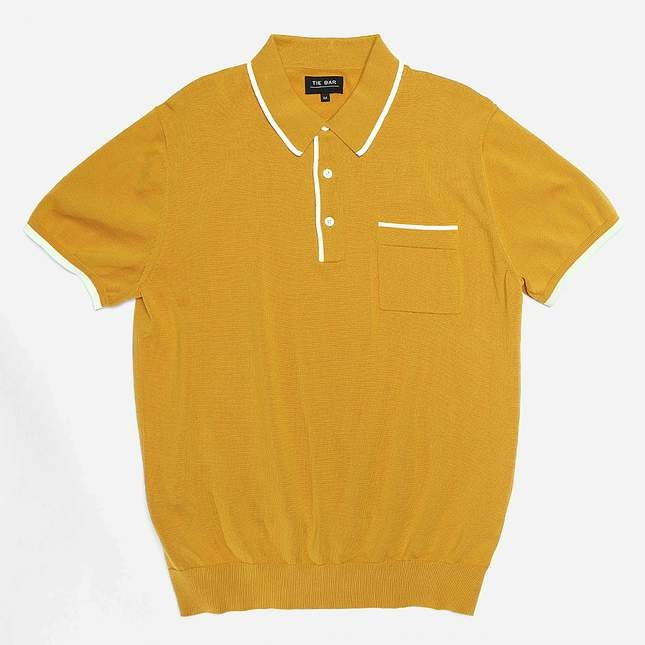 Tipped Cotton Sweater Mustard Polo | The Tie Bar