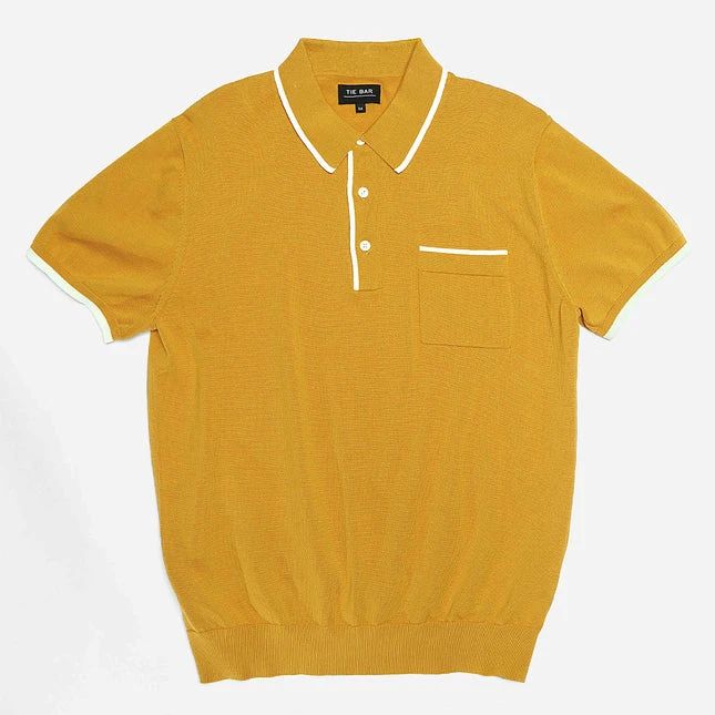 Tipped Cotton Sweater Mustard Polo | The Tie Bar