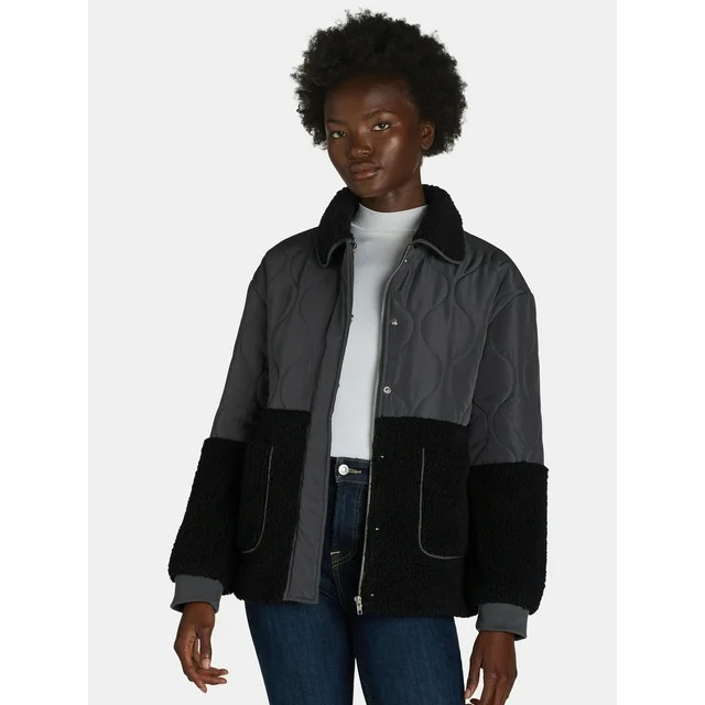 Jason Maxwell Women's and Women’s Plus Quilted Jacket with Faux Shearling, Sizes S-3X | Walmart (US)