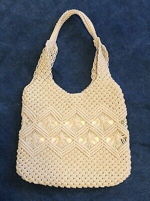 Nanette Lepore Macrame Woven Shoulder Bag Hobo Purse Cream Boho  | eBay | eBay US