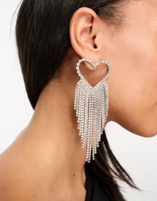 Petit Moments glamour statement heart rhinestone earrings in silver | ASOS (Global)
