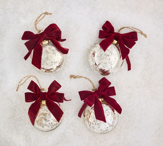 Glass Mercury Ornaments with Bows - Set of 4 | Pottery Barn (US)