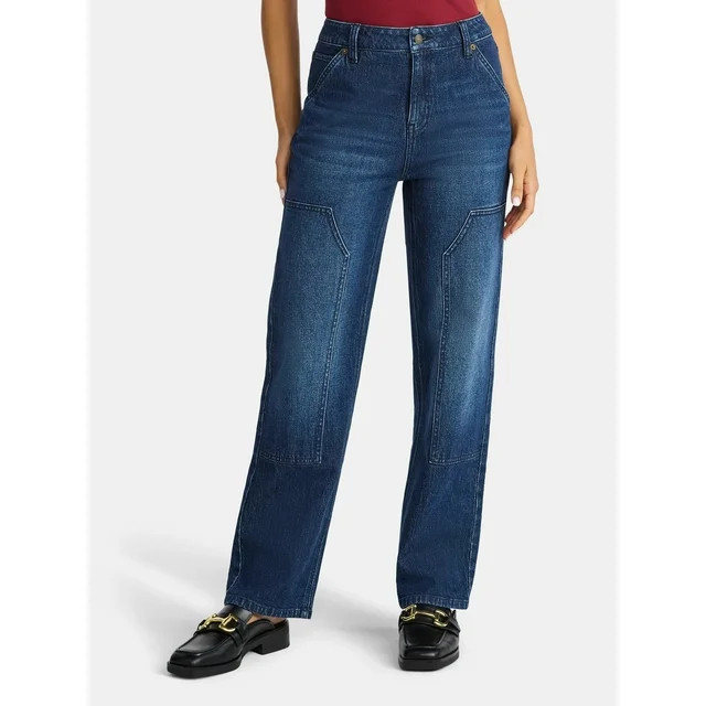 Time and Tru Women's High Rise Straight Jeans with Carpenter Details, 30" Inseam, Sizes 0-20 | Walmart (US)