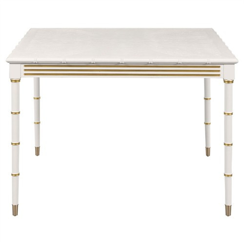 Newport Updated Traditional Cream Wood Bamboo Game Table | Kathy Kuo Home
