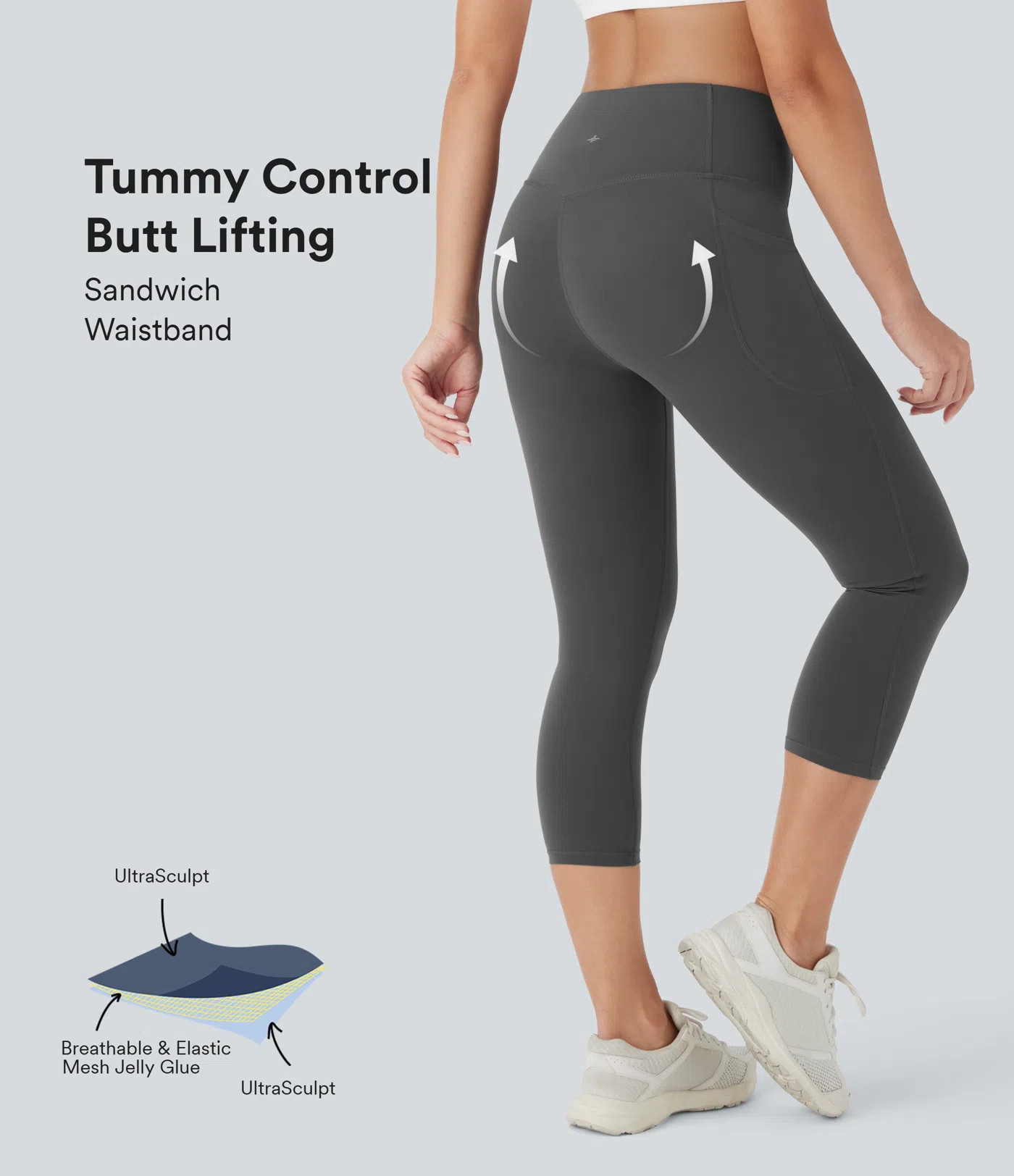 Women’s Halara UltraSculpt™ High Waisted Butt Lifting Tummy Control Pocket Shaping Capri Trai... | HALARA