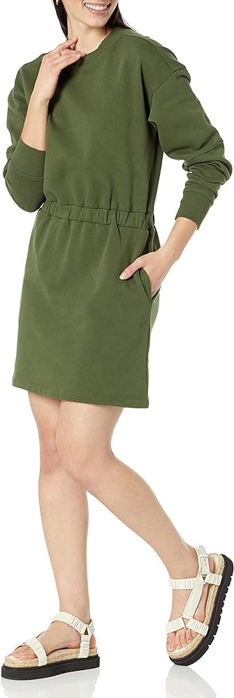 Amazon.com: Amazon Essentials Women's Waisted Sweatshirt Dress (Available in Plus Size), Dark Oli... | Amazon (US)
