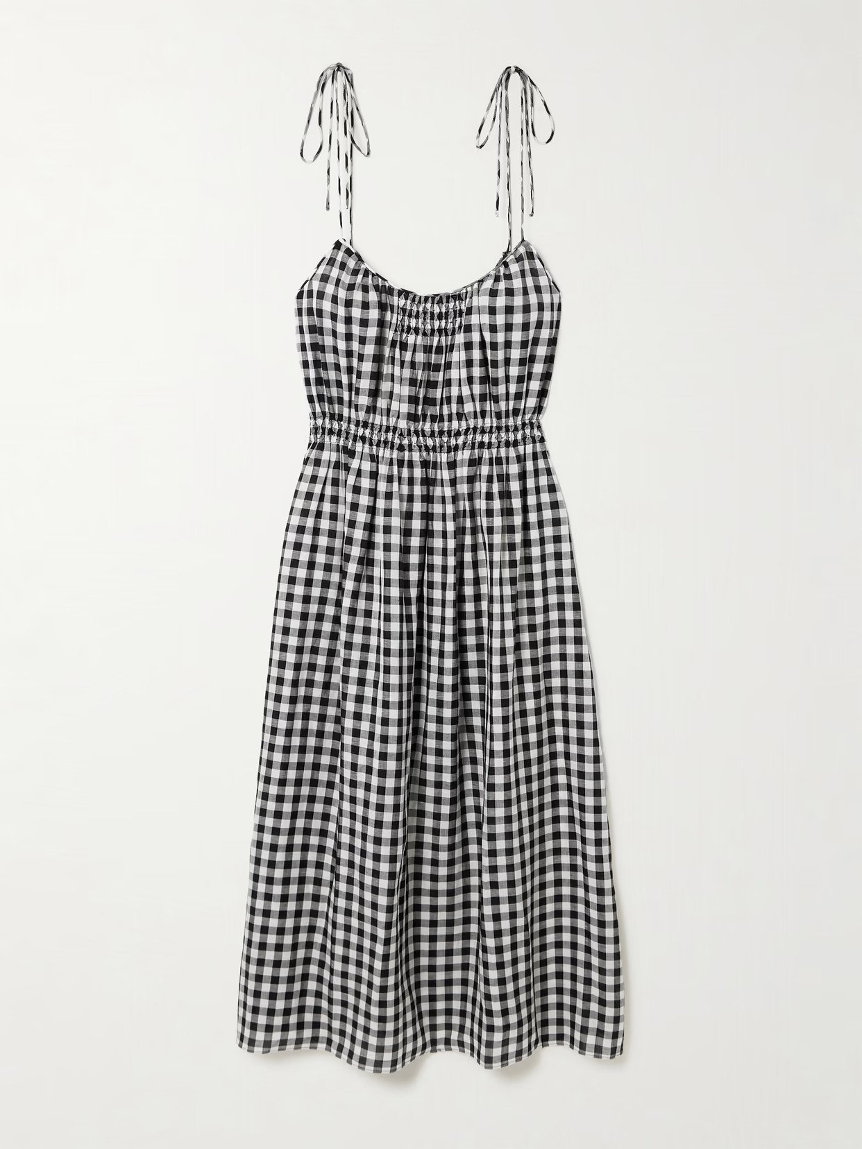 DÔEN - Leslie Tie-detailed Smocked Gingham Voile Midi Dress - Black | NET-A-PORTER (US)