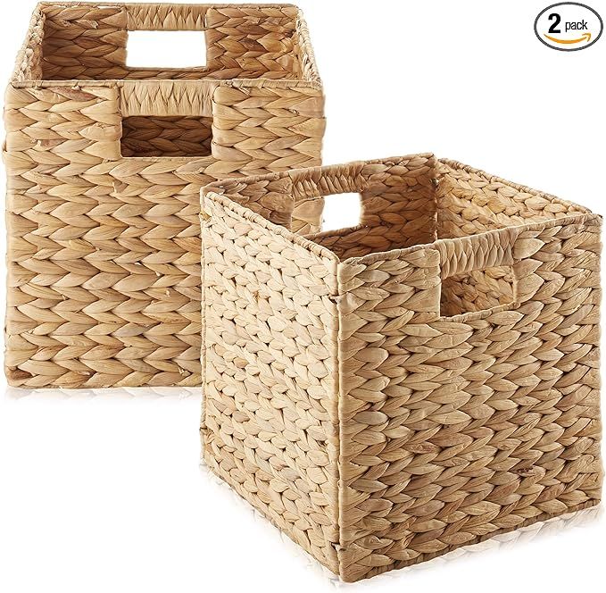 Casafield 10.5" x 10.5" Water Hyacinth Storage Baskets, Natural - Set of 2 Collapsible Cube Organ... | Amazon (US)