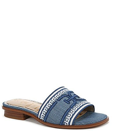 Sam Edelman Stevie Denim Fabric Signature Logo Slide Sandals - 9 | Dillard's