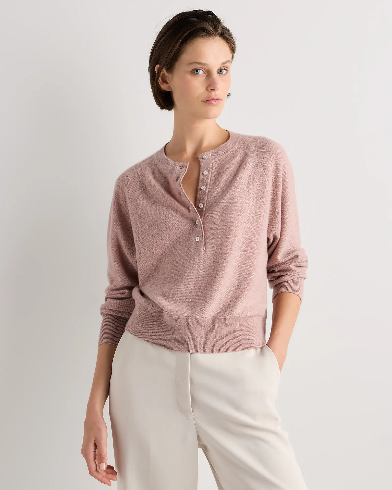 Mongolian Cashmere Dolman Sleeve Henley Sweater | Quince