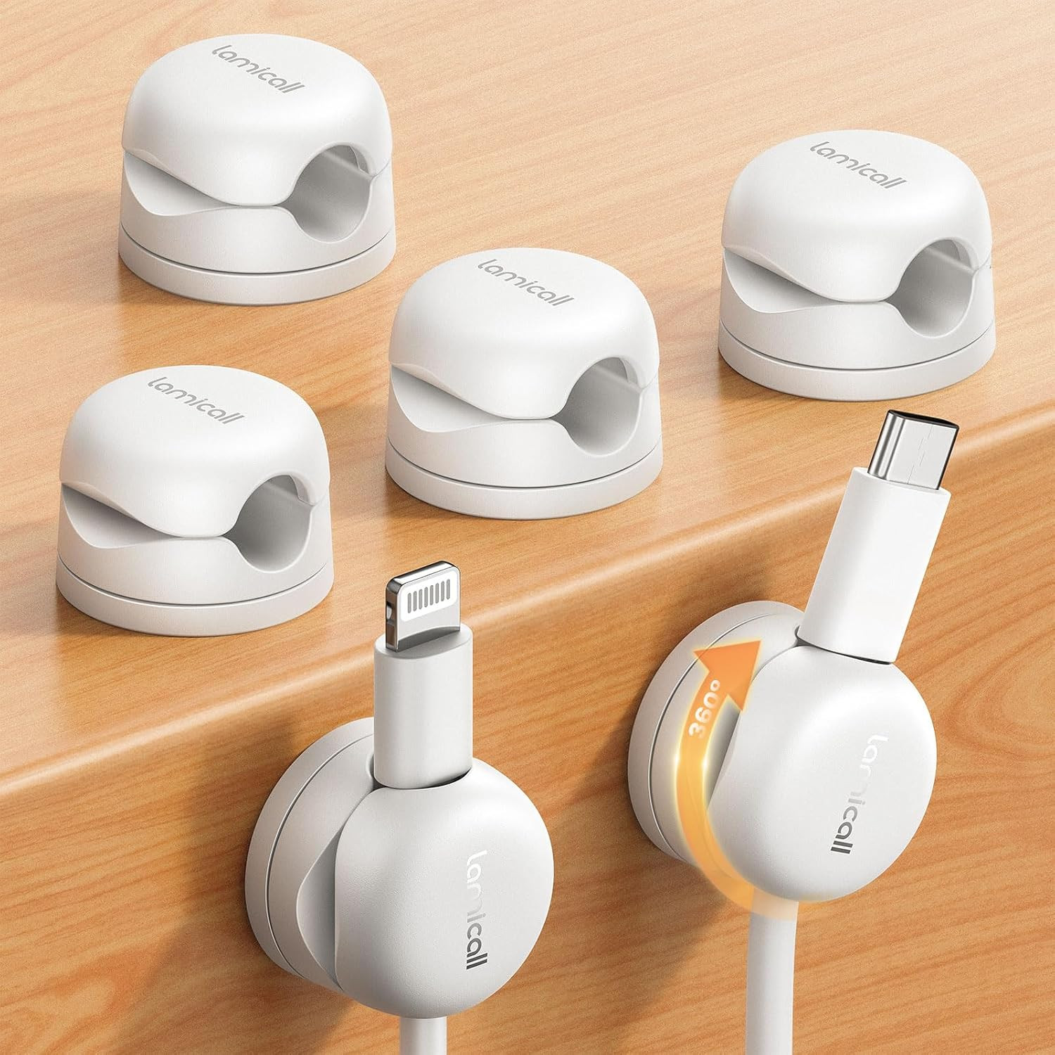 6Pack Cord Organizer, [1s Lock] Spring Cable Clips - [Upgrade Rotatable] Lamicall Cord Holder Management, Desk Phone Charger Holder, Adhesive USB Wire Organizer Keeper for Office Nightstand, White | Amazon (US)