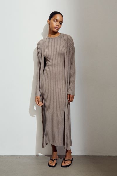 Long Rib-knit Cardigan - Beige - Ladies | H&M US | H&M (US + CA)
