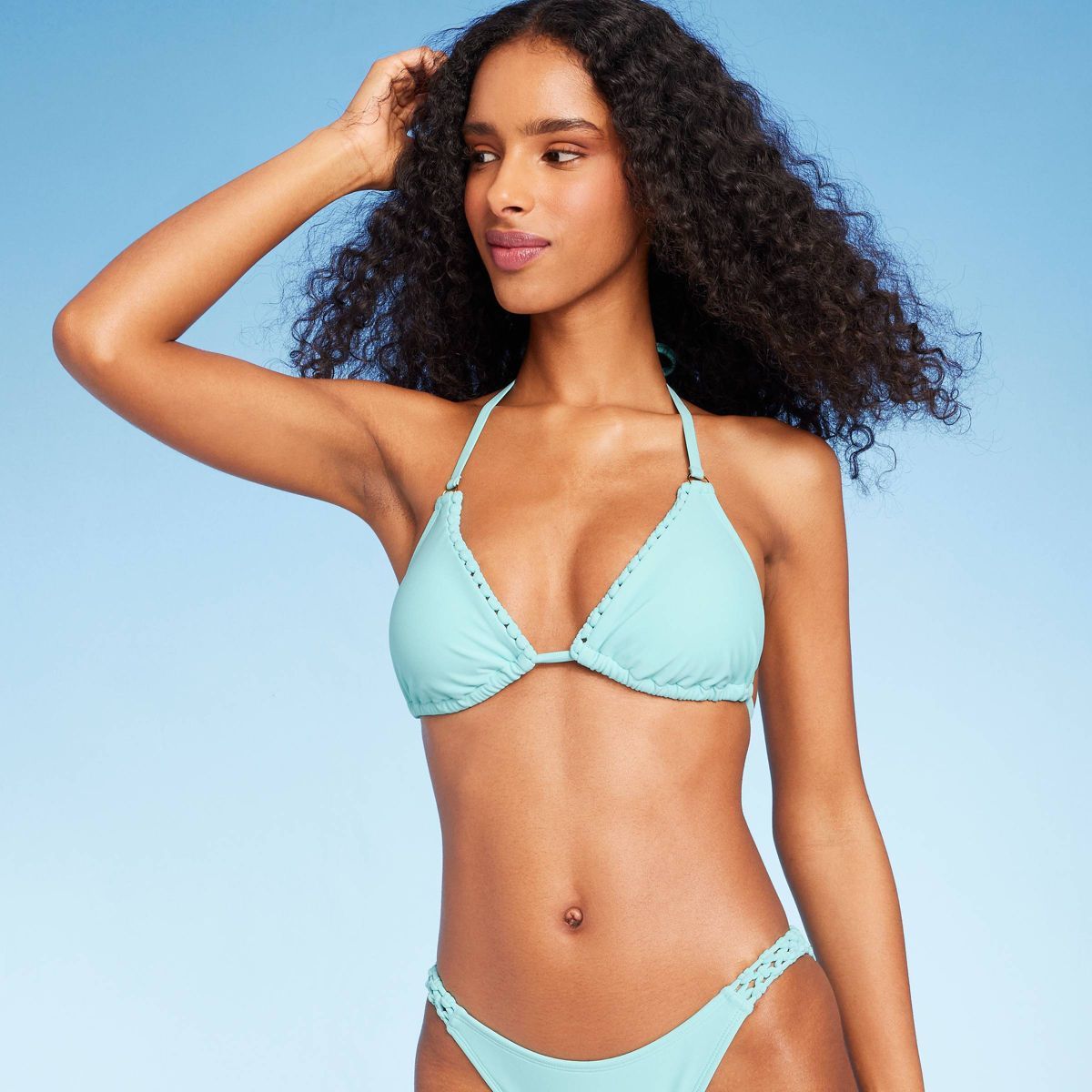 Women's Macramé Detail Halter Triangle Bikini Top - Shade & Shore™ Teal Blue S | Target