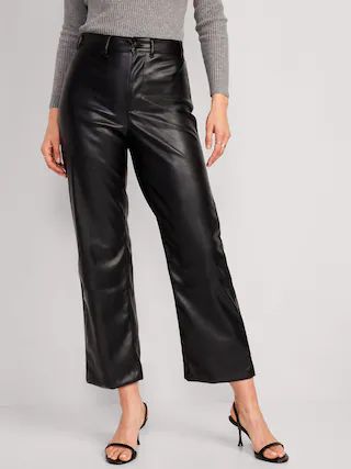 High-Waisted Faux-Leather Cropped Wide-Leg Pants for Women | Old Navy (US)