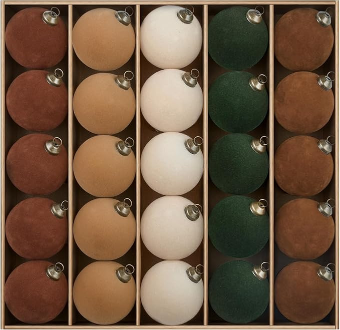 JORNOY 25-Pack Velvet Christmas Ornaments Bulk, Plastic Flocked Ornaments Decorative Balls for Ch... | Amazon (US)