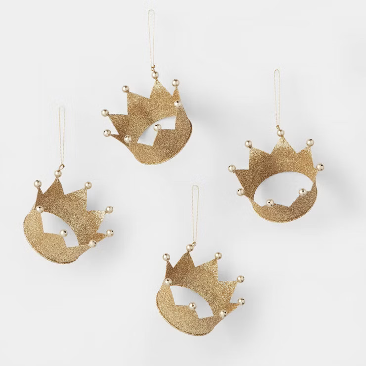 4pk Glitter Crowns Christmas Tree Ornament Set Champagne - Wondershop™ | Target