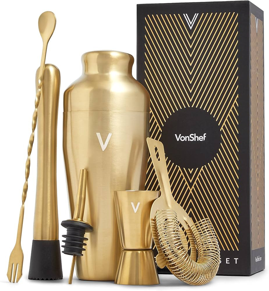 VonShef Cocktail Shaker Set, Black 6pc Set with 550ml Parisian Cocktail Shaker, Professional Bart... | Amazon (UK)